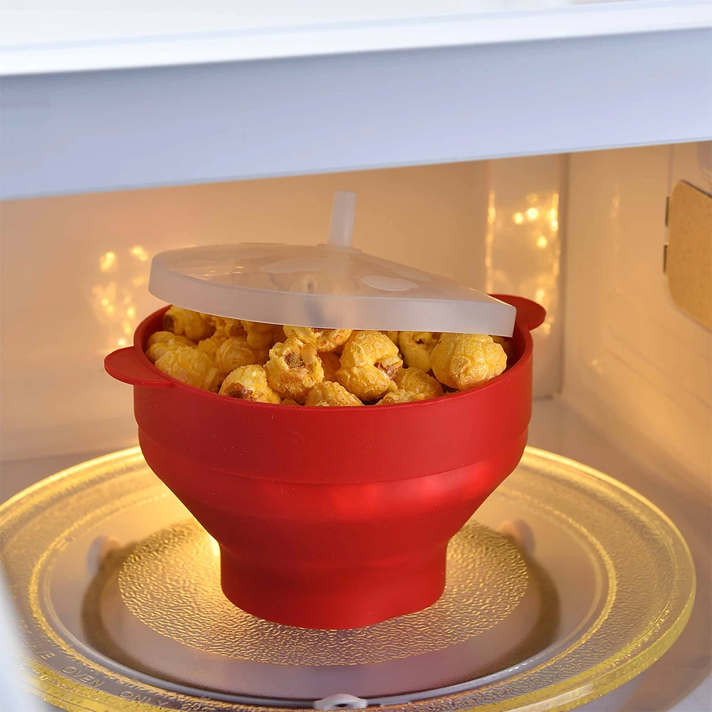 Microwave Popcorn Bowl Bucket Silicone DIY Popcorn Maker with Lid Chips Fruit Dish Kitchen Tools 1/3Pcs
