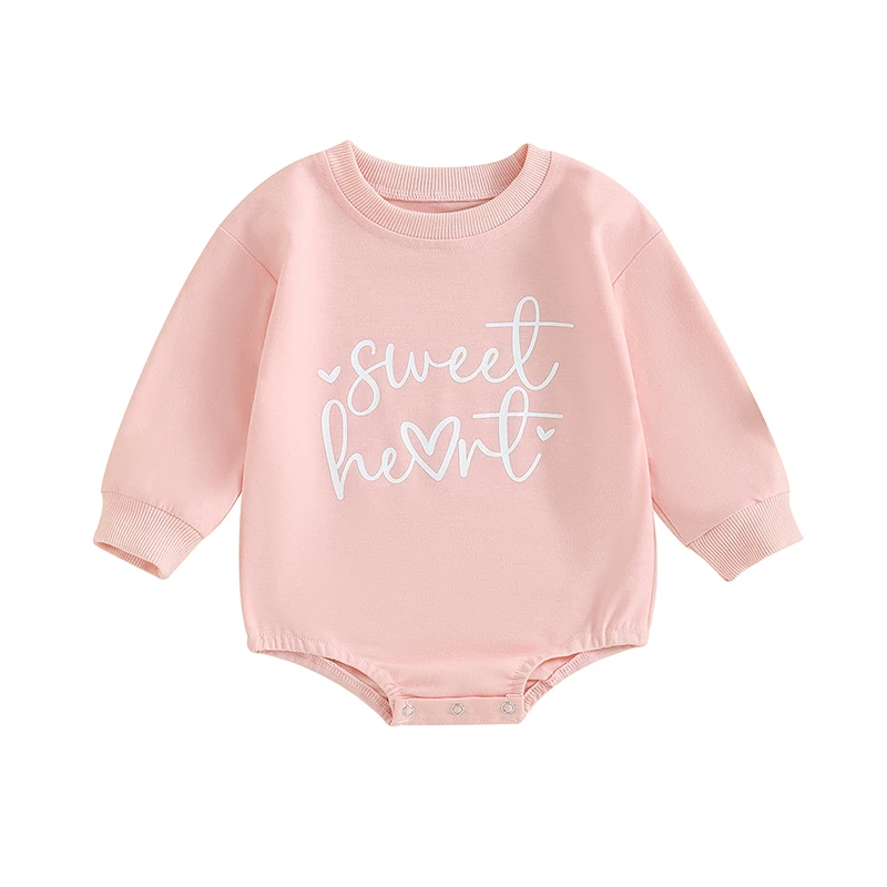 

Baby Valentine’s Day Romper Long Sleeve Round Neck Letter Heart Print Bodysuit Newborn Playsuit