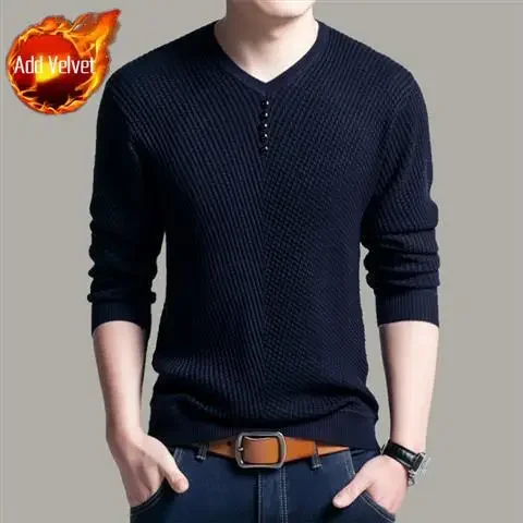 thumbnail image 1 of Suéteres de punto para hombre, jersey de cuello en V para hombre, novedad en la moda coreana, jerséis de punto para otoño e invierno, reseñas de ropa Y2k, 1 of 5