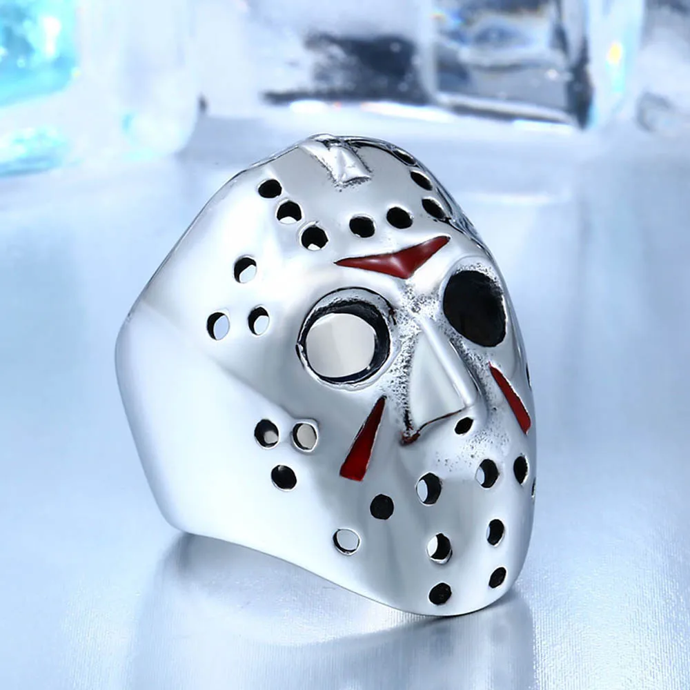 Punk Hip-hop Video Overbearing Stainless Steel Jason Mask Ring Men Boys Fashion Personality Drop Glue Men Ring Jewelry Wholesale 3
