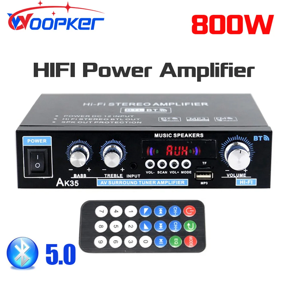 Woopker AK35 800W 가정용 디지털 앰프, 100 240V 12 v베이스 오디오 전원 블루투스 앰프 Hifi FM ...