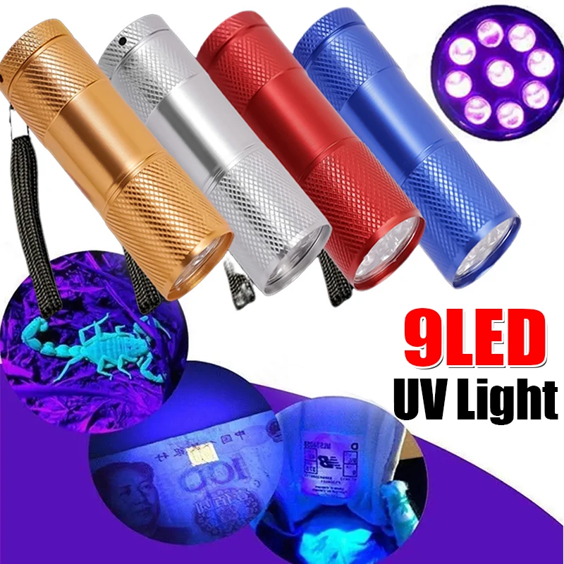 

9 LED UV Ultraviolet Flashlight 395nm Mini Portable Torches USB Rechargeable Ultra Violet Light Pet Urine Bed Bug Detection Lamp