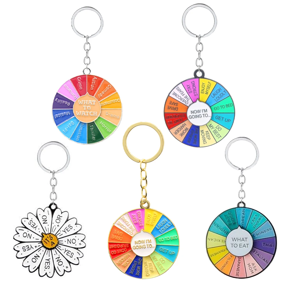 What To Eat Spinner Keychain Daisy Enamel Keyring Turntable Key Chain