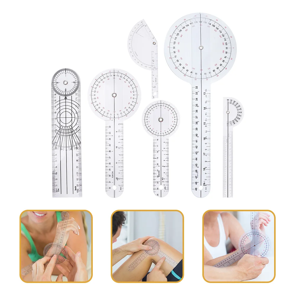 Angle Protractor 6 Pcs Ruler 360 Degree Goniometer Medical Corner Rotary Plastic Spinal Finger