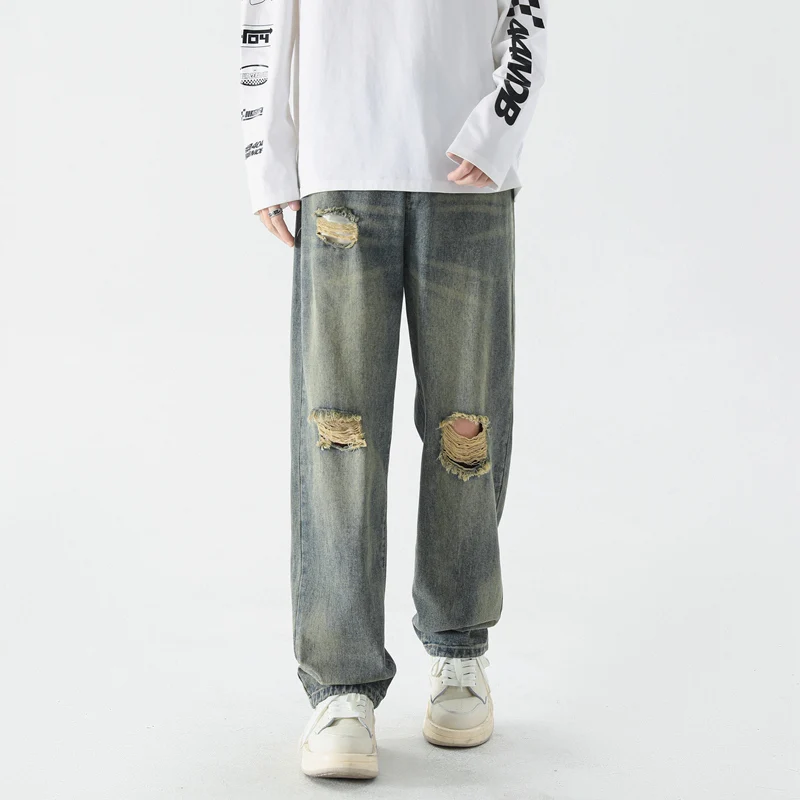 CAAYU 2023 New Streetwear Baggy Jeans Men's Korean Fashion Y2K Loose Straight Wide Leg Pants Male Brand Clothing Black Jeans Men