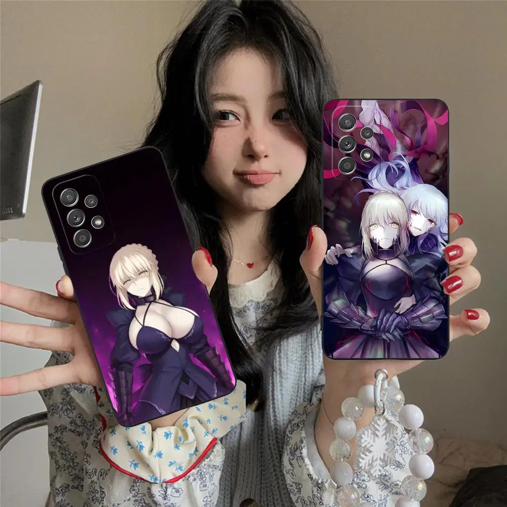 Luxurious Black Cellphone Case Featuring Fate Grand Saber Alter Design