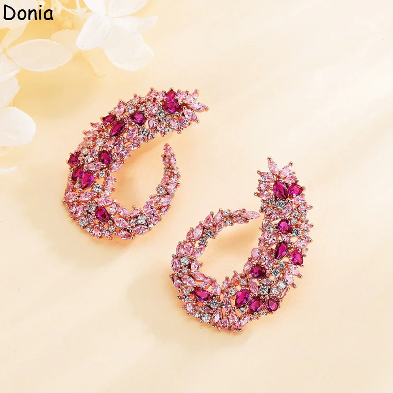 Donia Jewelry European and American Fashion Flowers Titanium Steel Micro-Inlaid AAA Zircon Silver Needle Luxury Earrings