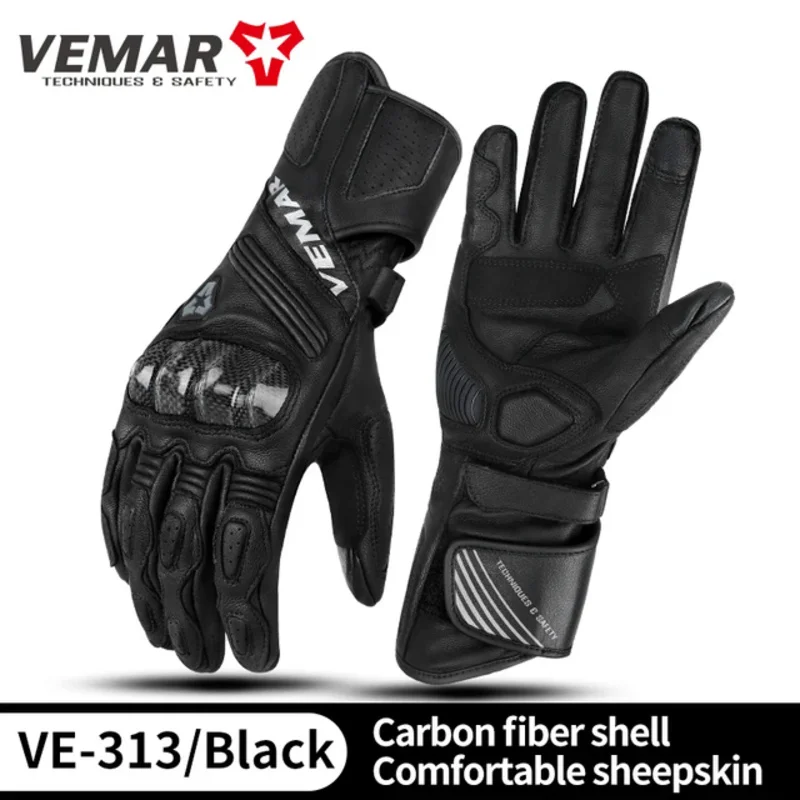 

Fashion motorcycle gloves high-quality genuine leather comfortable sheepskin carbon fiber racing Guantes Moto vemar four season