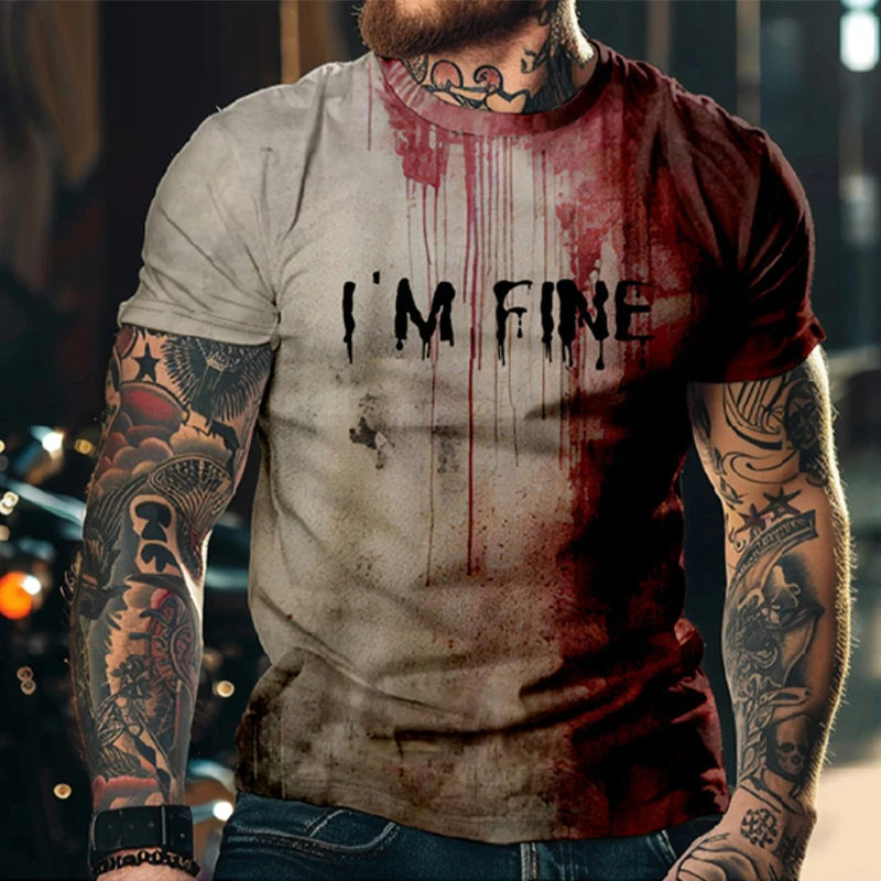 Men's Blood 3D Print Short Sleeve T Shirt Oversized Tee