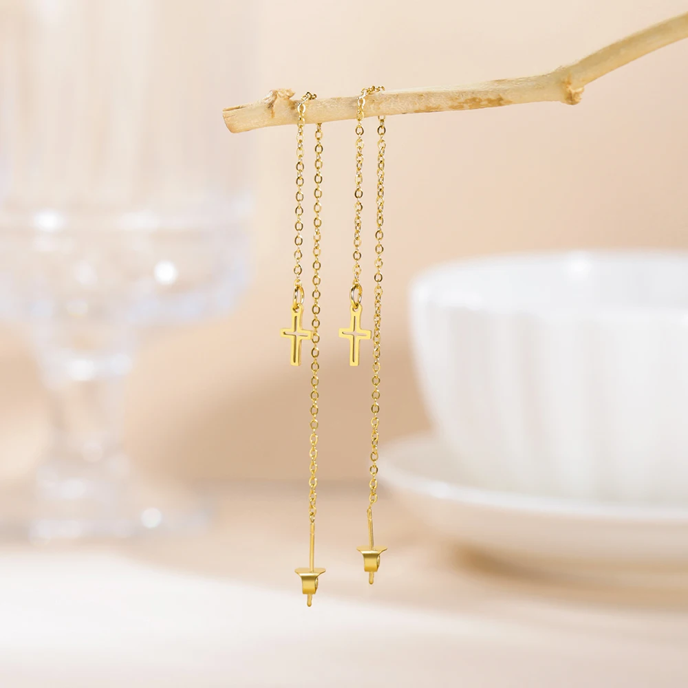 Dawapara Kreuz Lange Ohrringe für Frauen Edelstahl Quaste Ohrringe Christliches Symbol Minimalismus Kreuz Charm Religiöser Schmuck – Detail 10