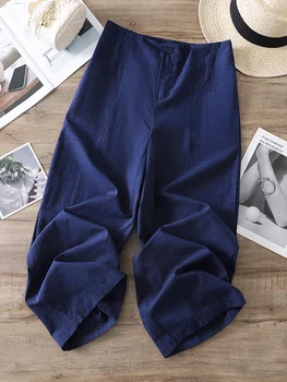 Summer Thin Cotton Linen Casual Pants High Waist Loose Slimming Nine Points Balloon Pants for plus Size Women Casual Loose Fit