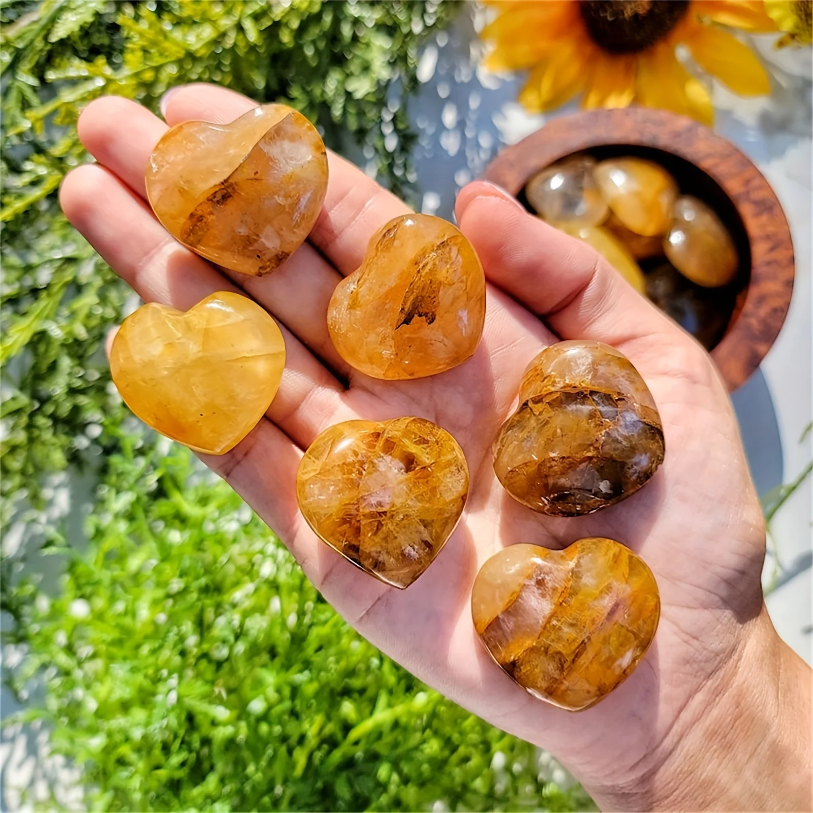 Natural Golden Quartz Heart Pocket  Yellow Hematoma Palm  Premium Yellow Blood Cells For  Rolling Home Decor Beautiful Gift 4