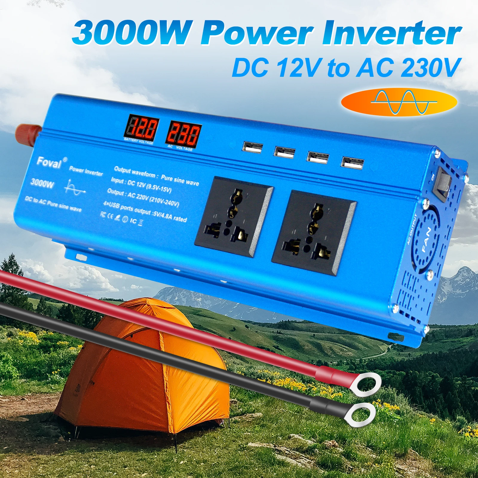 tensão, conversor, 12V, bateria 220V