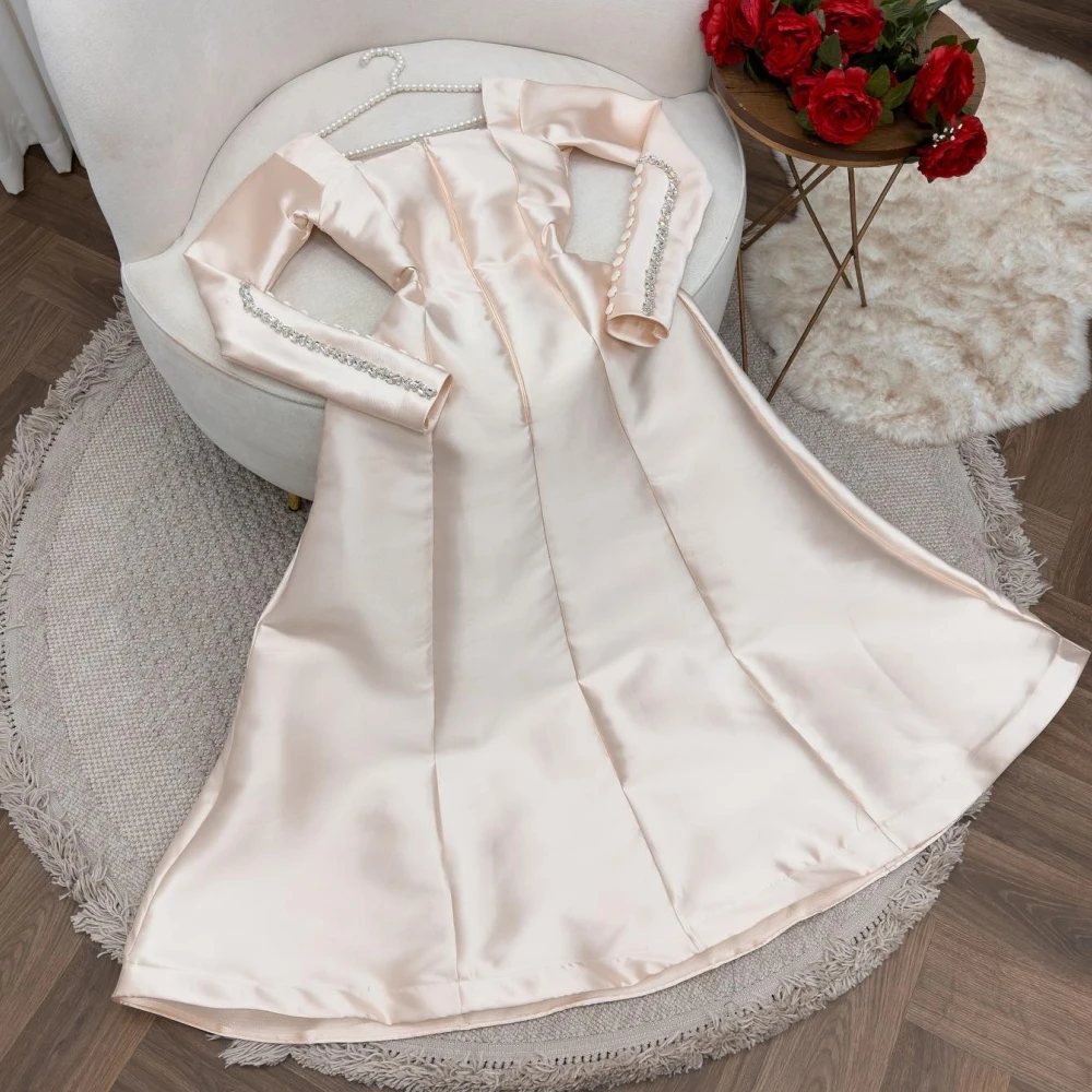 Jiayigong  Prom Satin Sequined Button Birthday A-line Square Neck Bespoke Occasion Gown Long Dresses