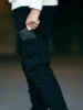 Men Street Elastic Denim Jeans Wash Solid Color Multi Pockets Cargo Pants Casual Slim Fit Daily Wear Joggers Mid Waist Trousers 4