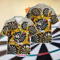Beer Darts Graphic Short Sleeve Shirts For Men Clothes Casual Bar Party Lapel Blouse Dart Club Button Shirt Sport Team Male Tops 2