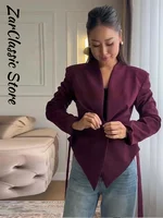 Blazer élégant à lacets, cintré à la taille, à ourlet asymétrique, col en V, simple boutonnage, pour femme, nouvelle collection, mode professionnelle 3