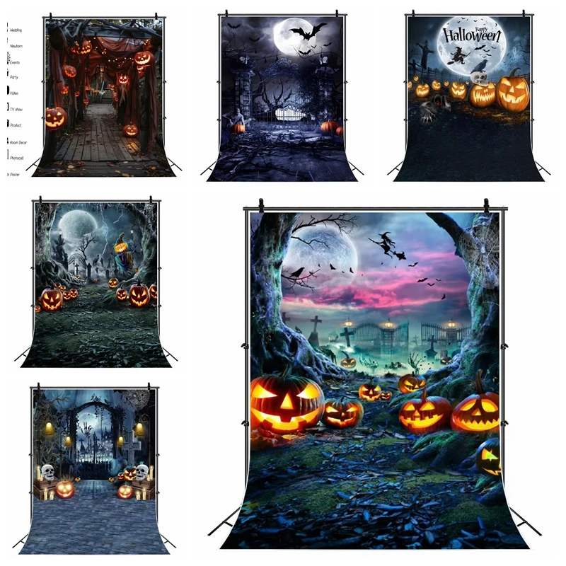 Halloween Moon Night Castle Backdrops Photography Trick or Treat Background Party Decor Baby Portrait Photographic Photo Studio