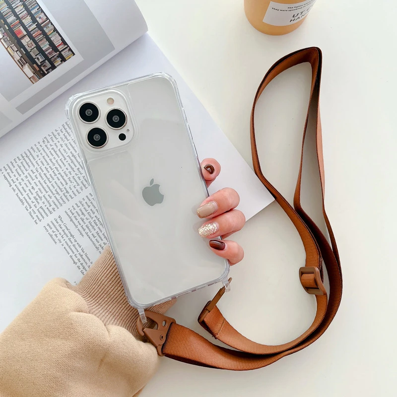 thumbnail image 1 of Luxury Transparent Crossbody Necklace With Lanyards Phone Case For iPhone 15 Pro Max 14 13 12 11 XS XR X 8 Plus Shockproof Cover, 1 of 5