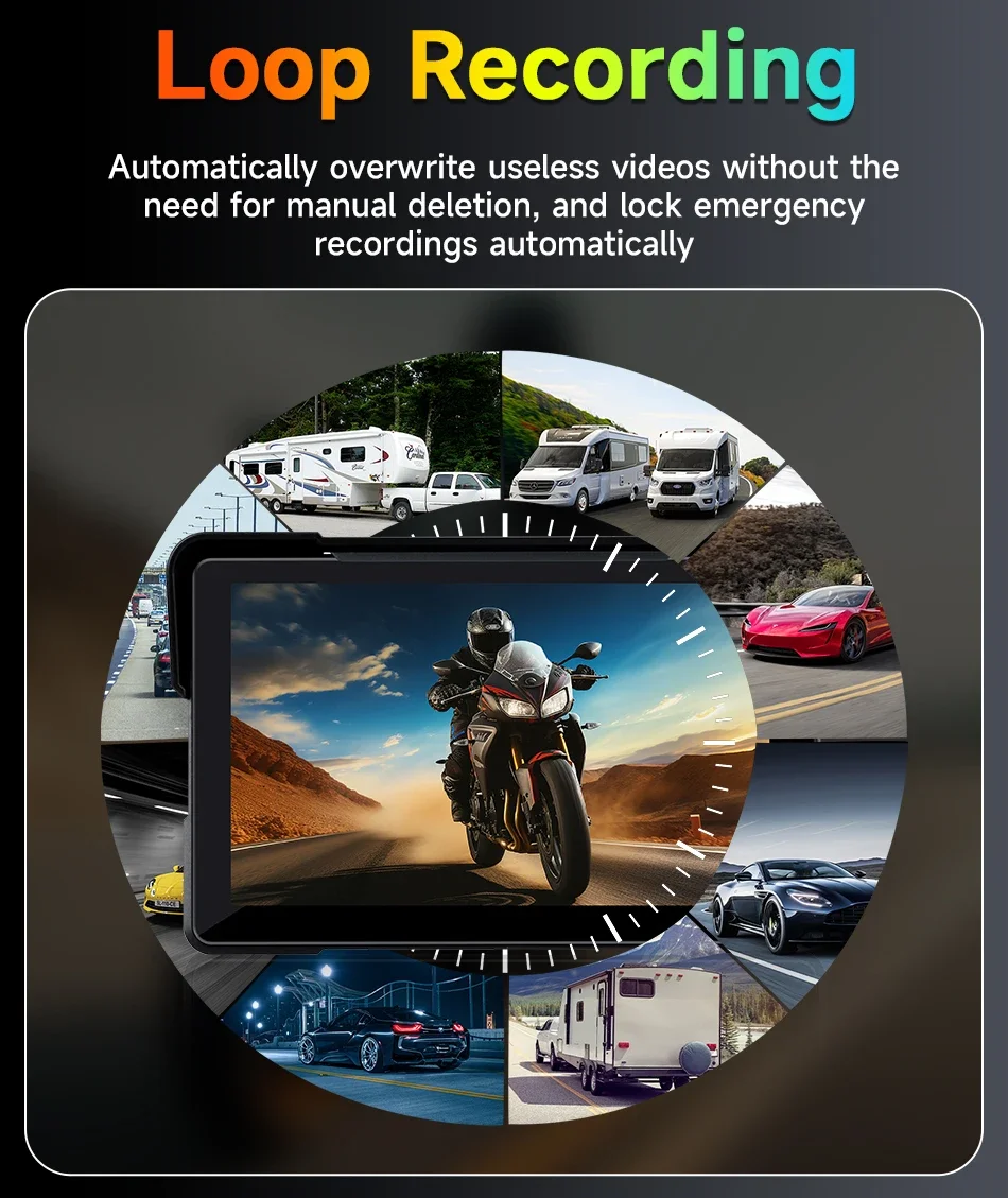 Srnubi 7" Zoll 2K HD Motorrad DVR Wireless CarPlay Android Auto Airplay Tragbarer Monitor GPS-Navigation IP67 Wasserdicht BT5.0 – Detail 11