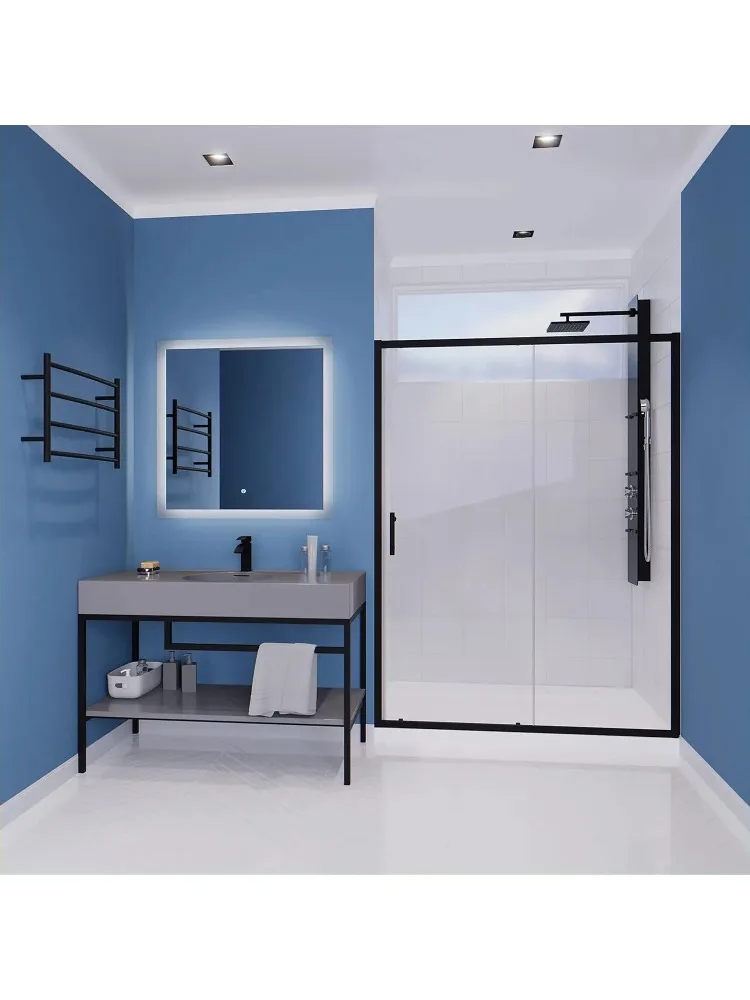 Matte black waterproof glass shower door with sealing strip component, easy to slide roller sliding 2
