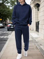 Sweat à capuche + pantalon de jogging pour hommes, couleur unie, ensemble deux pièces, à la mode, vêtements de sport décontractés en plein air, survêtement pour hommes, automne et hiver 5