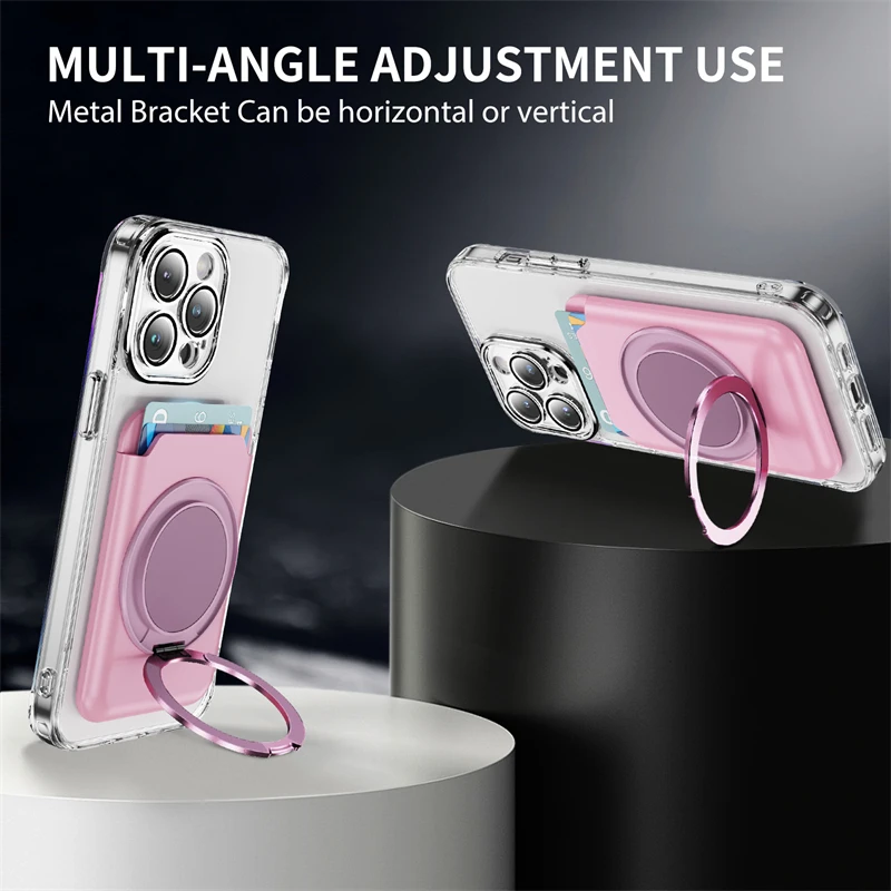 Premium 2-in-1 Leather Wallet Card Holder with Magnetic Ring Stand