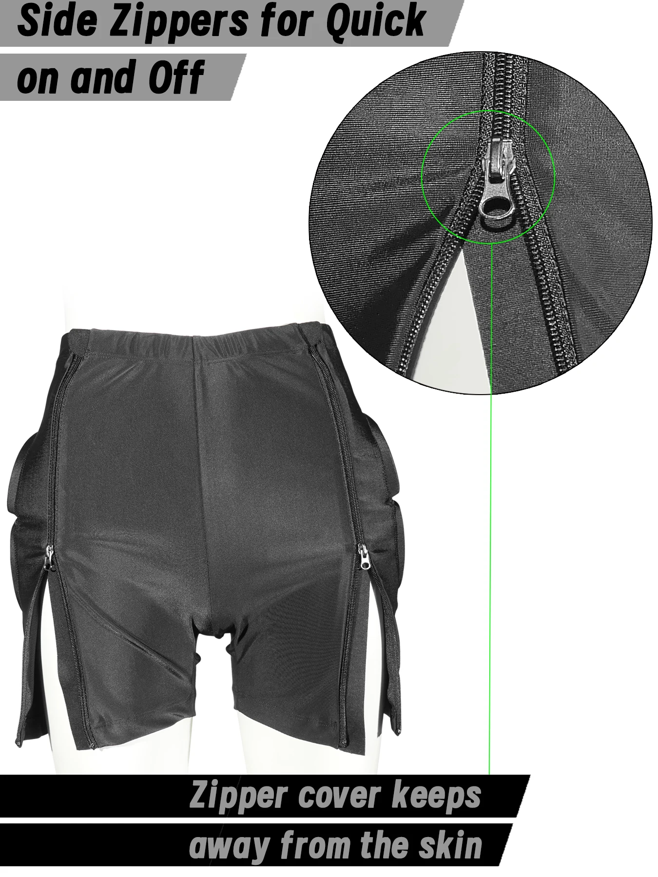 AVIVOR Figure Skating Protective Shorts with Side Zipper and 3D Padding for Kid Youth Adult, Suitable for Skiing Skateboarding