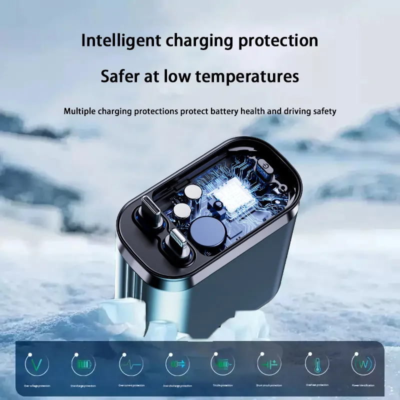 4 in 1 Car Charger With Multifunctional Dual Retractable Automatic Storage Charging Cable And Starry Sky Top Projection Light