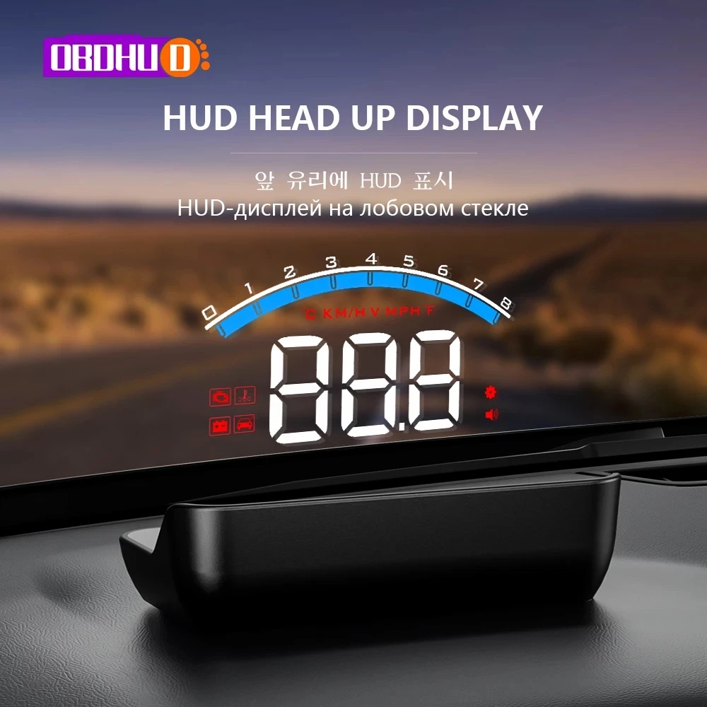 hud OBDHUD M6S OBD2 HUD 디지털 자동차 속도계 헤드 디스플레이 앞 유리 - 티몬