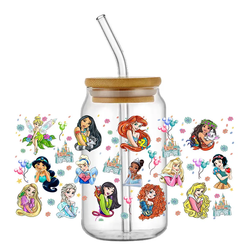 Disney Princess Hocus Pocus Stitch Design, pegatina UV DTF para envoltura de taza de ozono 16, pegatina de transferencia, etiqueta personalizada, logotipo DIY, autoadhesivo