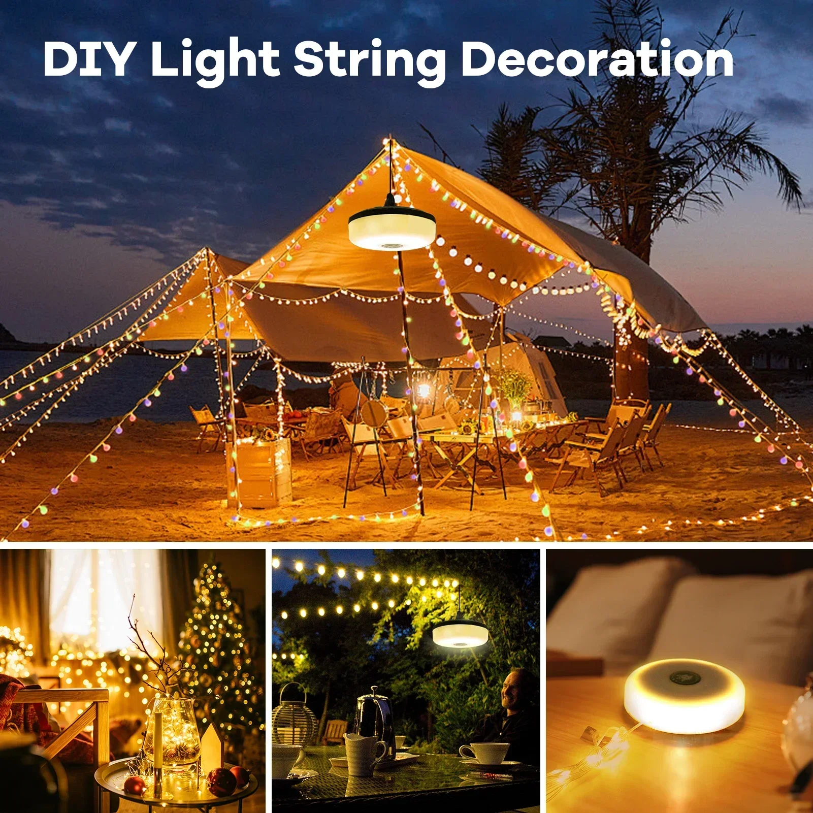 Solar LED String Lights IP65 Outdoor Garden Fairy Light 4 in 1 Camping String Lights 5 Modes Solar/USB Powered Tent Light