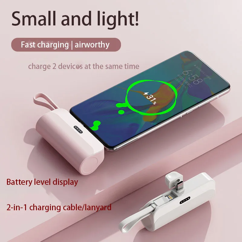 5000mAh Mini Power Bank USB-Type C Lighting Interface For iPhone iPad  Xiaomi Huawei Fast Charging