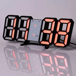 Enhanced Modern 3D LED Digital Wall Clock with Large Display and Remote Control (Clock - Orange Light)