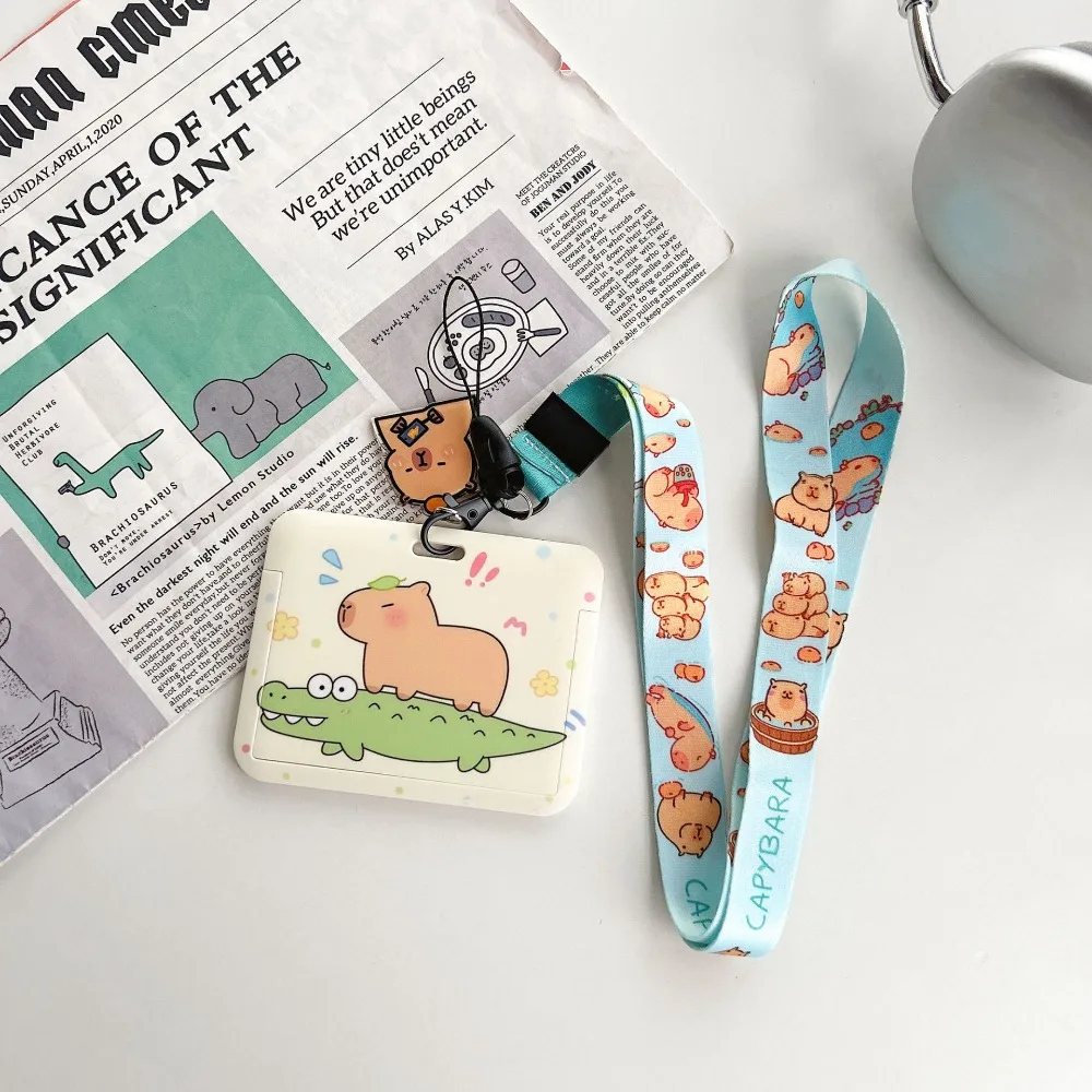 Cartoon Capybara Card Holder Plastic Korean Style Photocard Holder Animal Card Protective Case Students Bus Cover School