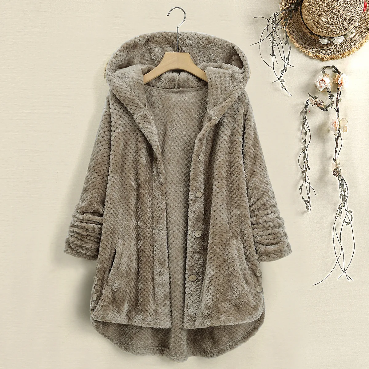 

Women's Winter Double Faced Velvet Hooded Coat Fashion Female Medium Length Warm Jacket Coat for Women Outwear Tops Female