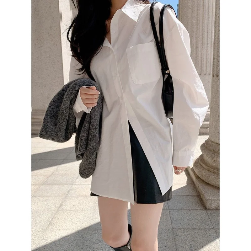 

HOUZHOU White Elegant and Youth Blouse Women Oversized Korean Style Long Sleeve Basic Shirts Female Casual Fashion Aesthetic