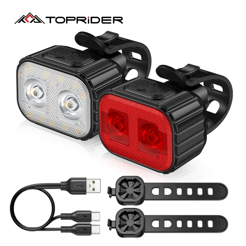 TOPRIDE Bike Light Q4 LED Bicycle Front Rear light USB Charge Waterproof Headlight Cycling Taillight Bike Accessories Lamps