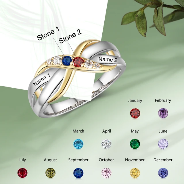 Gold Plated Mothers Ring with Four Birthstones - MYKA