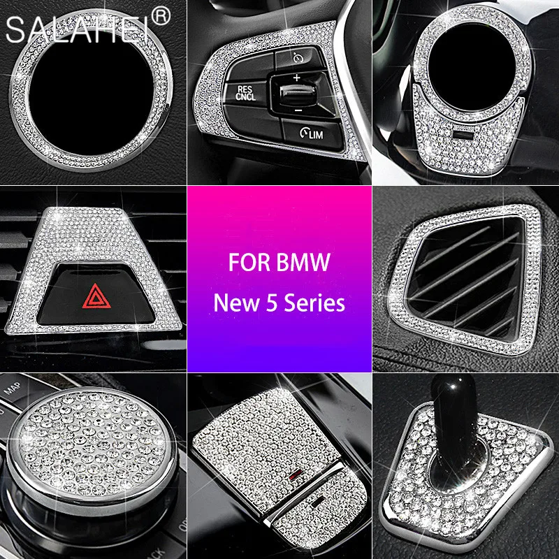 

Car Crystal Rhinestones Interior Steering Wheel One-button Start Decoration Sticker For BMW New 5 Series 2018-2020 525 528 530Li