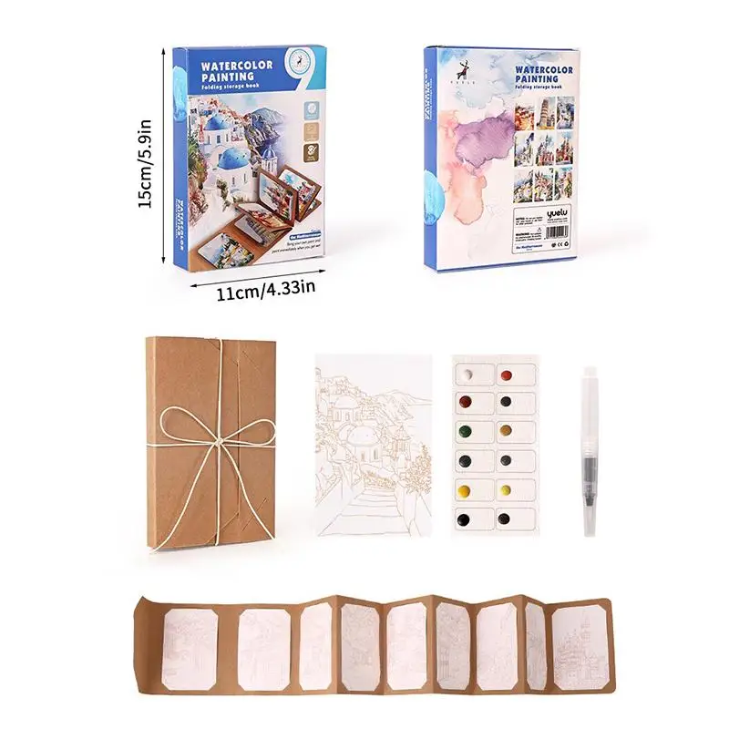 9장/세트 수채화 그림 세트, 두꺼운 수채화 접이식 보관 책(펜 포함), 휴일 생일 선물, 파티 선물