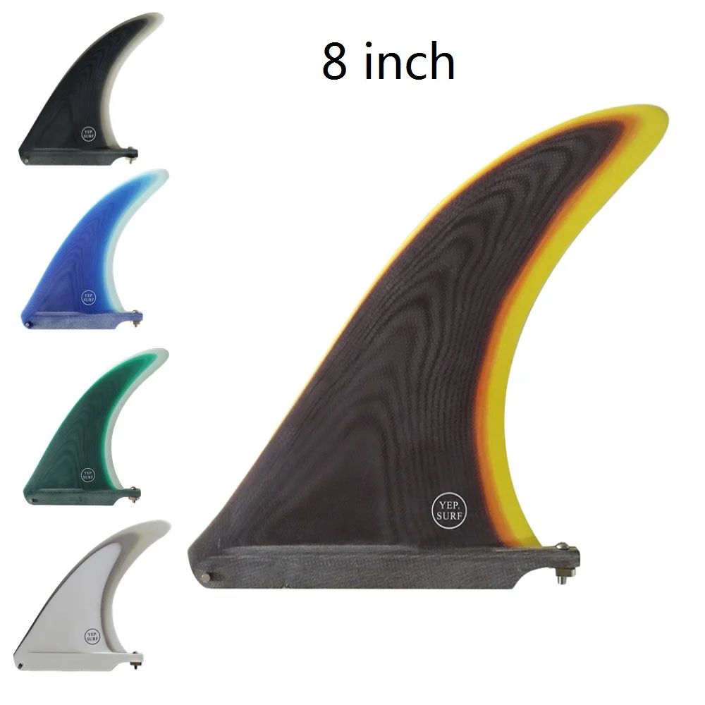 Surf Longboard Fins Fiberglass 8 inch YepSurf Fin White/Blue/Black/Brown/Green color Fin Surfboard Fin single fins