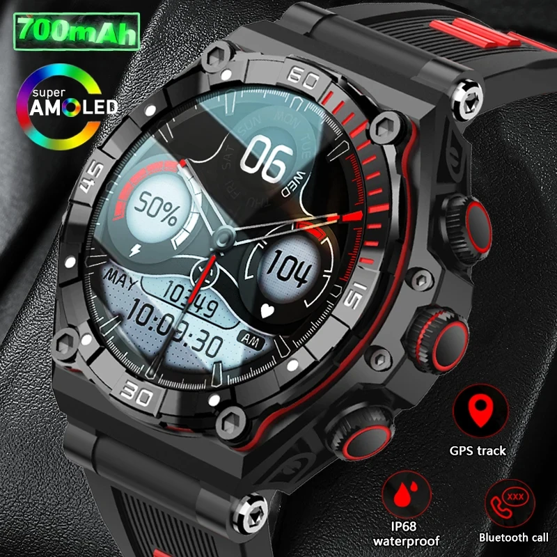 

2024 New Military grade Bluetooth calling men SmartWatch AMOLED HD full touch Outdoor sports Waterproof GPS 700 mAh Smartwatch