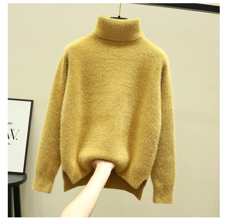 JMPRS  Thick Women Turtelneck Sweater Autumn Loose Long Sleeve Warm Knitted Jumper Winter Causal White Female Top New cropped sweater