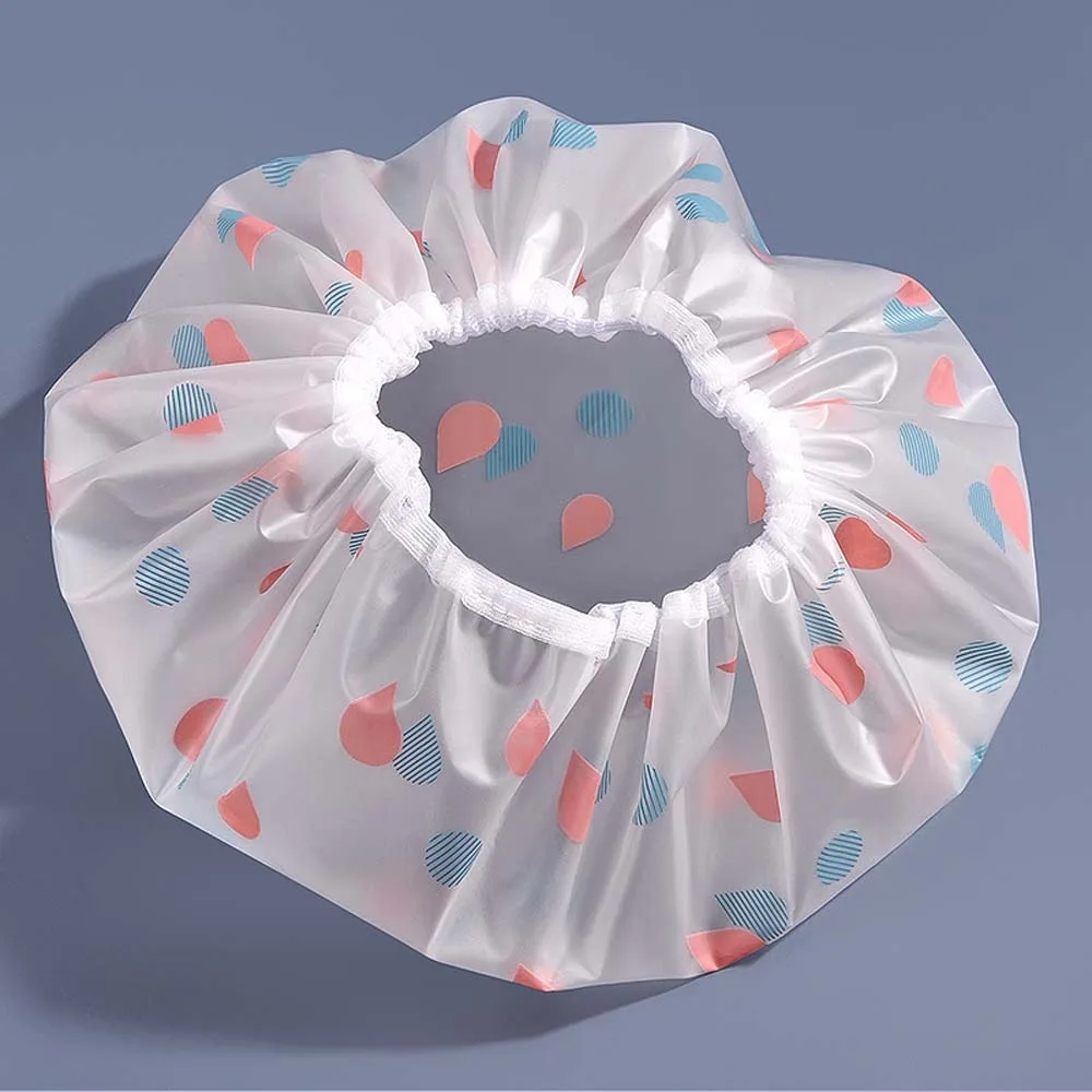 

High Quality Waterproof Bathing Hat Cute Blue Pink Shower Cap Thicken Elastic Shower Products Bashroom Supplies