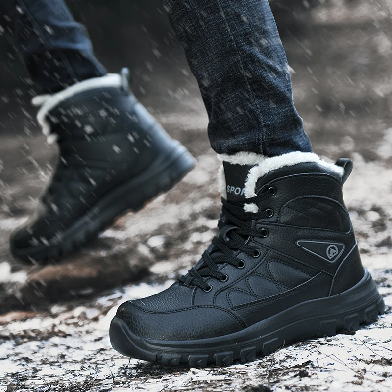 Winter Snow Boots Men Boots Men Snow Boots Waterproof Non-slip Sneakers Winter Warm Outdoor Ankle Rubber Wear-resistant Hiking