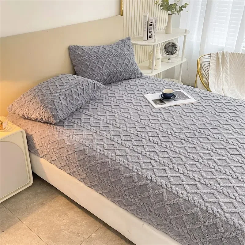 Plush Queen Fitted Sheet Elastic Thick Grey Soft Bed Sheets Non-slip Luxury  Double Bed Pad Mattress Cover Need Order Pillowcases - AliExpress