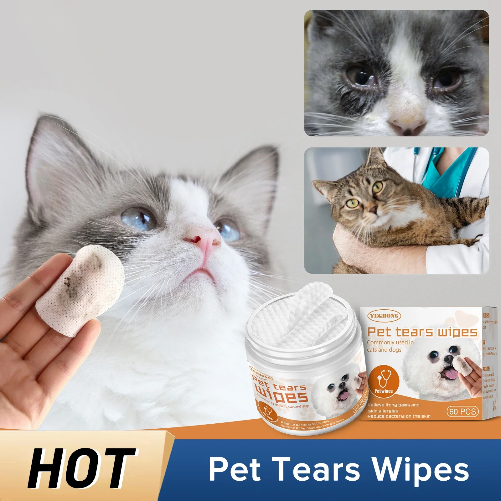 

Pet Disposable Clean Wipes Removing Tear Stain Eye Softening Anti-Inflammatory Cat Grooming Dogs Non-Intivating Cleaning Paper