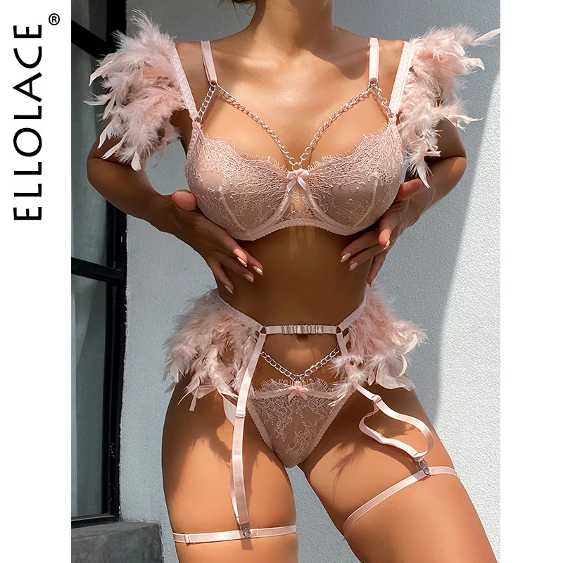 Ellolace Feather Sensual Lingerie Sexy Transparent Lace Bra With Chain Exotic Sets Porn 3 Piece Set Garters Erotic Costumes - Exotic Sets - AliExpress - Одежда и аксессуары для женщин