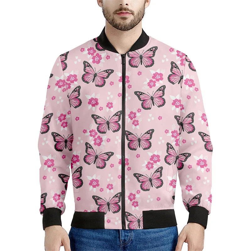 thumbnail image 1 of Chaqueta con estampado 3D de mariposa e insectos de dibujos animados, ropa para hombre, sudadera holgada, chaqueta estilo aviador informal con cremallera, abrigo de calle, 1 of 5